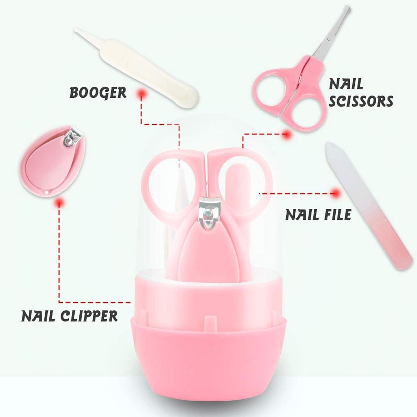 4 pcs Baby Grooming Nail Care Set with Nail Clipper & Scissors for Newborn (Pink