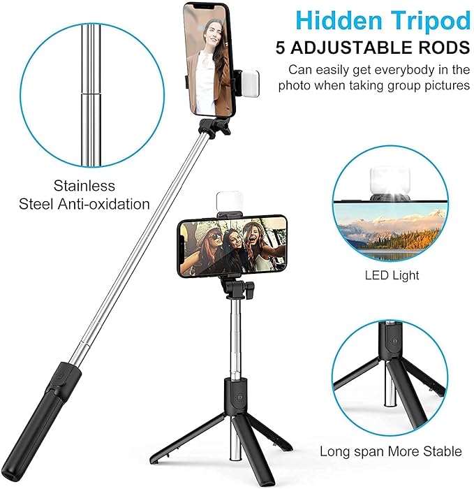 selfie Sticks with Remote and Selfie Light