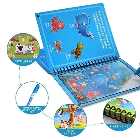 Reusable Magic Water Quick Dry Book for Water Coloring with Magic Pen Painting (Multi Color, 4)